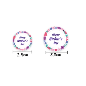 Floral Happy Mother's Day adhesive gift stickers in 2.5cm and 3.8cm diameter sizes