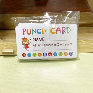 Detail of 10-punch children reward cards for goal tracking and behavior incentives