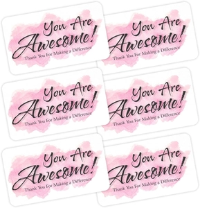 Dettaglio delle carte di ringraziamento acquerello rosa con testo motivante 'You Are Awesome'