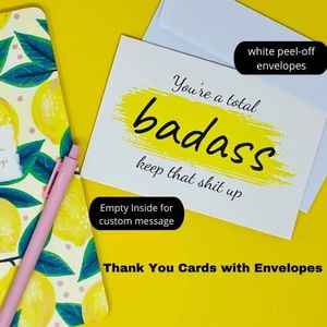 50-pack badass thank you cards with envelopes and yellow motivational brush stroke design