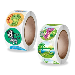 Rouleau de 500 Autocollants de Récompense Dinosaure Animal de Dessin Animé Rond Étiquettes Adhésives d'Encouragement pour École Enfants Enseignant Décoration de Classe