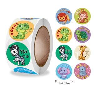 Rouleau de 500 autocollants animaux pour enfants avec 8 motifs safari mignons
