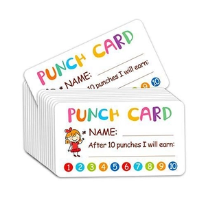 Stack of colorful punch cards with cartoon girl for classroom rewards and kids motivation