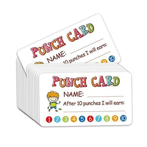 Close-up of rainbow punch cards for kids behavioral reward system with 1-10 tracking dots