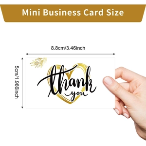 Minimalist white business thank you cards with gold heart and leaf patterns for packages
