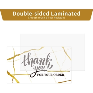 50-pack white marble thank you cards with double-sided lamination and tear-resistant finish