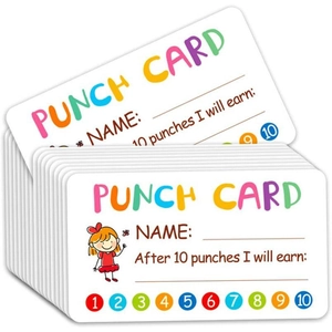 Pack of 50 educational punch cards for kids with cute cartoon girl and reward tracking