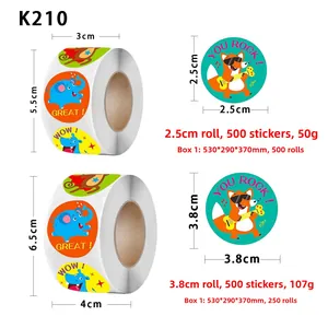 Detail view of 2.5cm and 3.8cm animal reward sticker rolls with cartoon patterns