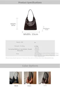 Detailed sizing chart and material specifications for the PU leather tote bag series