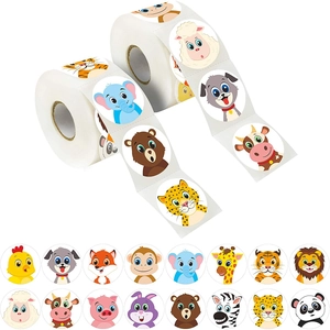 Roll of 500 cartoon animal stickers with 16 patterns for kids reward and decoration