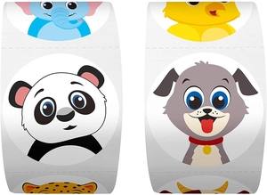 Close-up of 3.8cm animal cartoon stickers with 8 patterns and metallic finish texture