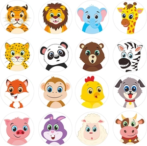 Close-up of 16 cute cartoon animal stickers including tiger and panda for kids decor