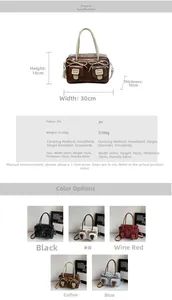 Detailed size specifications and five available colors of the bowknot shoulder bag
