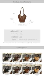 Detail guide of large PU leather tote bag showing 35x41x12cm size specs and color options
