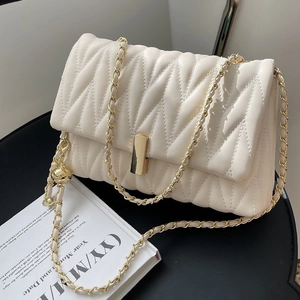 Fashion Women Quilted Lattice Chain Crossbody Bag Urban Chic PU Leather Small Square Shoulder Bag With Gold Ball Adjuster