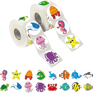 500Pcs Cartoon Animal Dinosaur Marine Life Reward Stickers Roll 1 Inch 1.5 Inch Round Adhesive Labels For Kids School Supplies Party Decoration