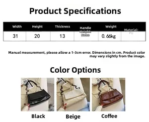Detailed size specifications for large PU leather shoulder bag with chain strap