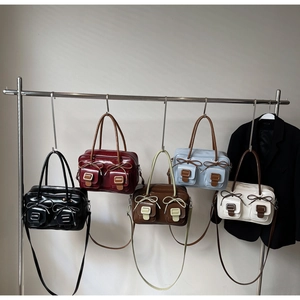Group of elegant bow shoulder bags in black, burgundy, coffee, blue and white colors