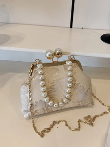 Sac Bandoulière Femme en Brocart Brodé Style Chinois Sac à Main Coquille Vintage Poignée en Künstliche Perle Chaîne de Soirée