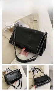 Detailed views of a black quilted leather chain shoulder bag with elegant metal hardware
