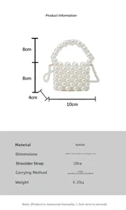 Size chart showing dimensions for pearl woven mini bag with 120cm shoulder strap