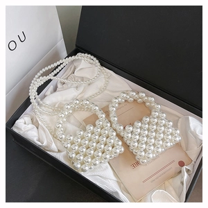 Exquisite handmade mini pearl beaded handbag set in a luxury black gift box display