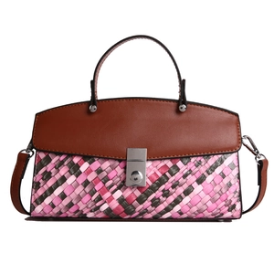 Sac à main tissé rétro aux couleurs contrastées avec motif à carreaux pour femmes