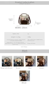 Détails du sac à dos en PU avec tableau des tailles et cinq options de couleurs