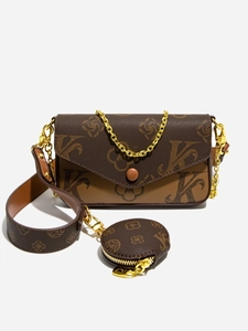 Classic brown monogram flap bag with gold chain and matching round coin purse