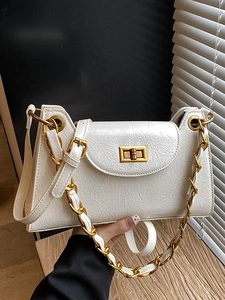 Fashion Women PU Leather Chain Underarm Bag Retro Crossbody Shoulder Bag With Metal Lock Square Handbag Casual Daily Use