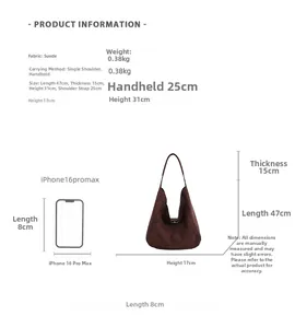 Size comparison of large leopard suede tote bag showing dimensions and phone scale