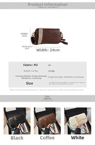 Guide détaillé montrant les dimensions et la structure du sac bandoulière vintage