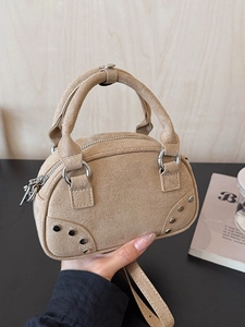 Women Suede Shoulder Bag Korean Niche Boston Bag Rivet Handbag Casual Retro Crossbody Underarm Bag Fashion Daily Travel Bag