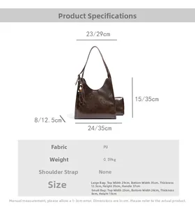 Guide des tailles pour le sac fourre-tout en cuir PU marron avec pochette assortie