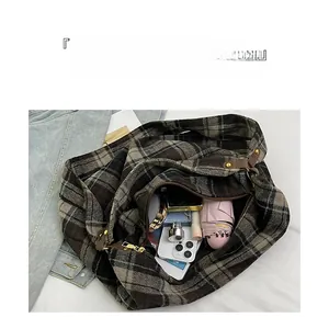 Top view of large capacity wool tote bag interior with organized daily essentials