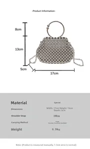 Detail view of handmade pearl handbag dimensions and silver beaded weave specifications