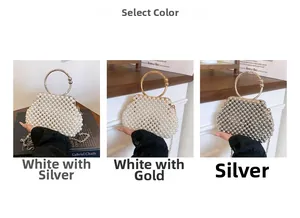 Detailed comparison of handmade pearl evening bags in silver, gold, and white finishes