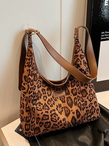 Borsa Tote in Camoscio con Stampa Leopardata Retro Donna Moda Grande Capacità Borsa a Spalla Hobo Con Fibbia Magnetica Casual Autunno Inverno