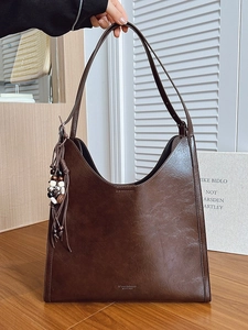Vintage Women Large Capacity PU Leather Tote Bag With Pouch Bead Tassel Pendant Casual Shoulder Bag Daily Commute Office