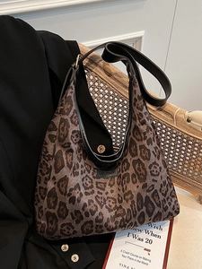 Borsa tote leopardata alla moda con cinturini in pelle nera e grande capacità da donna