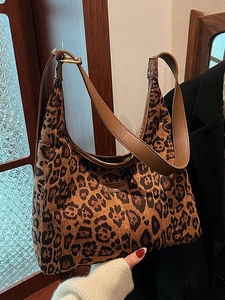 Borsa tote retrò leopardata con manici in pelle marrone e grande capacità interna