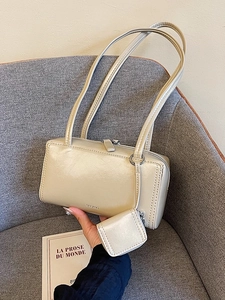 Minimalist PU Leather Underarm Shoulder Bag And Mini Coin Purse For Women Retro Solid Color Rectangular Satchel Handbag