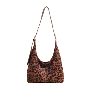 Chic leopard print hobo shoulder bag with adjustable strap and premium suede finish