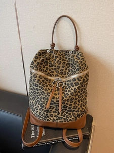 Lässiger Leopard-Druck Leinwand Rucksack mit braunem Lederboden für Damen unterwegs