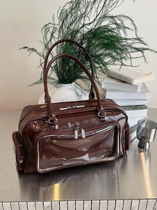 Women Large Capacity PU Leather Shoulder Bag With Transparent PVC Window Fashion Ita Bag For Daily Commute Work Travel