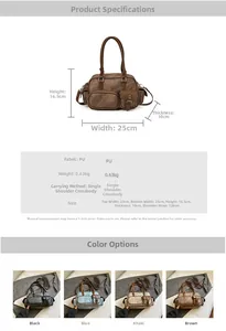 Detailed size specifications and color comparison for retro PU leather bowling tote bag