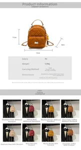 Tableau détaillé des tailles et couleurs pour le mini sac à dos matelassé en cuir PU