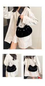 Détails du sac hobo noir en peluche avec rivets étoiles argentées et bandoulière en chaîne
