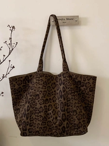Grand sac cabas vintage à imprimé léopard en toile épaisse pour les déplacements quotidiens