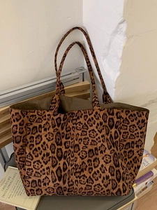 Grand sac cabas vintage à imprimé léopard pour femme avec doubles bandoulières